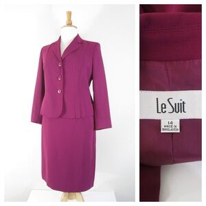 Le Suit Womens Plus Size Solid Magenta Pink Skirt Suit 14 Formal Business Career